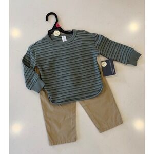 Modern Moments by Gerber Boys 18M Striped Ribbed Top and Khaki Pants Set Toddler